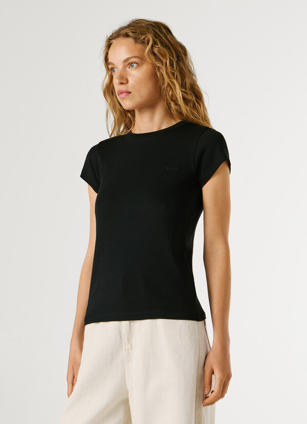RIBBED EMBROIDERED LOGO T-SHIRT