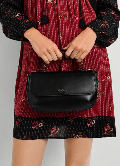 LEATHER EFFECT SHOULDER BAG WITH FLAP
