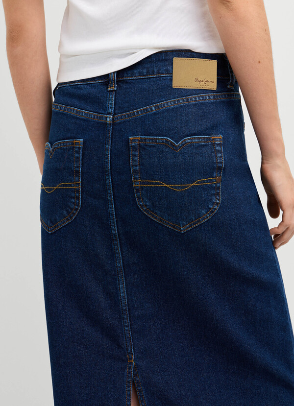 SLIM FIT DENIM MIDI SKIRT