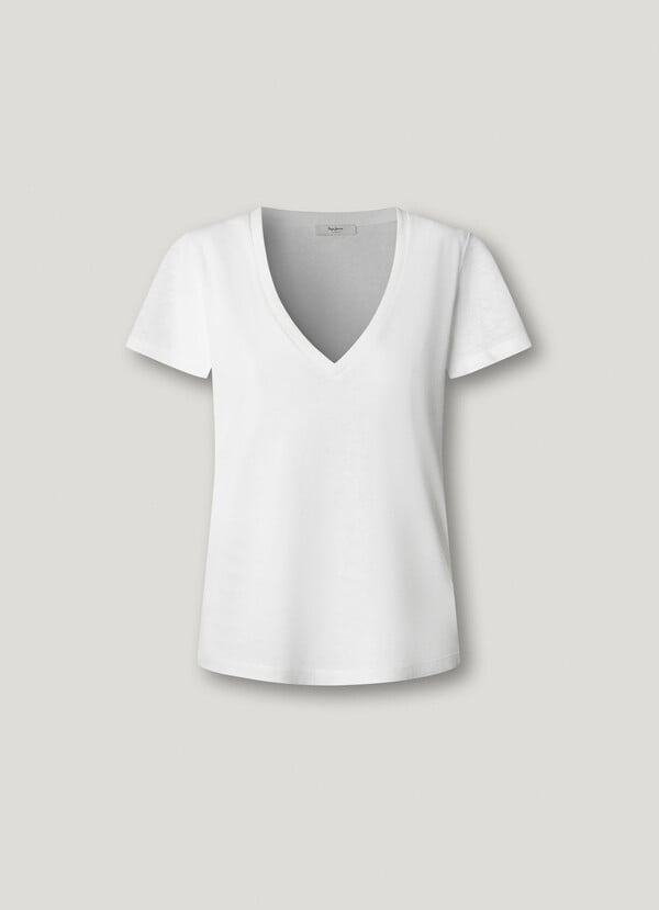 V-NECK EMBROIDERED LOGO T-SHIRT