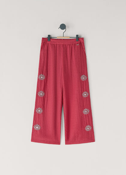 WIDE TROUSERS WITH FLORAL EMBROIDERY