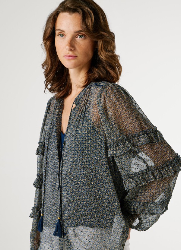 SEMI-TRANSPARENT BLOUSE WITH RUFFLES