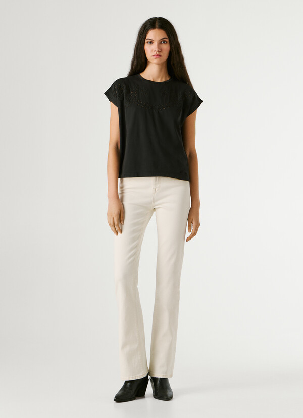 T-SHIRT WITH OPENWORK FLORAL DETAILS