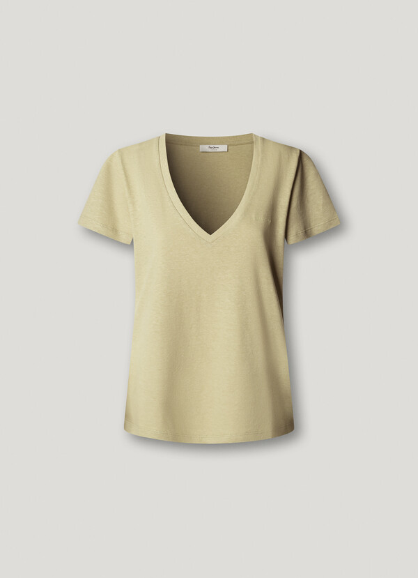 V-NECK EMBROIDERED LOGO T-SHIRT