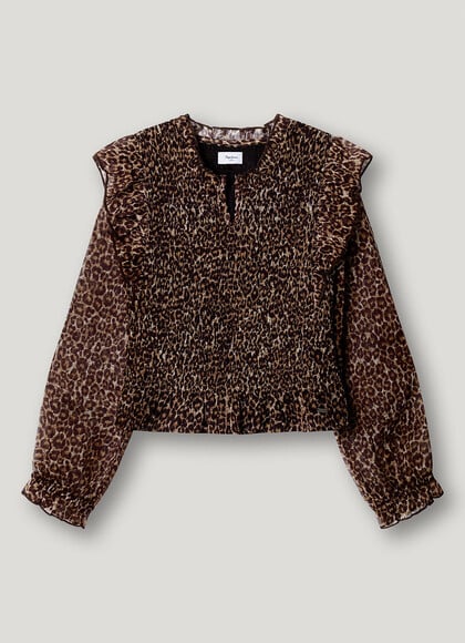 ANIMAL PRINT RUFFLE BLOUSE