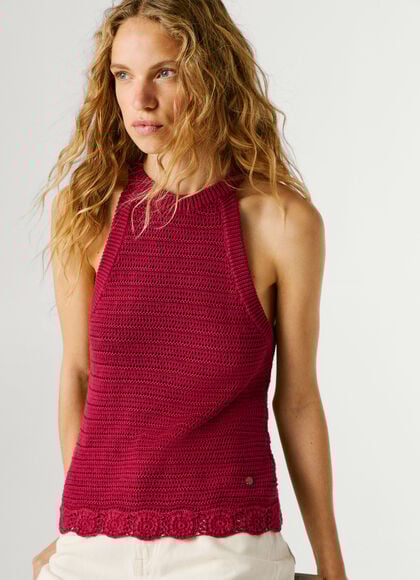 CROCHET HALTER NECK TOP