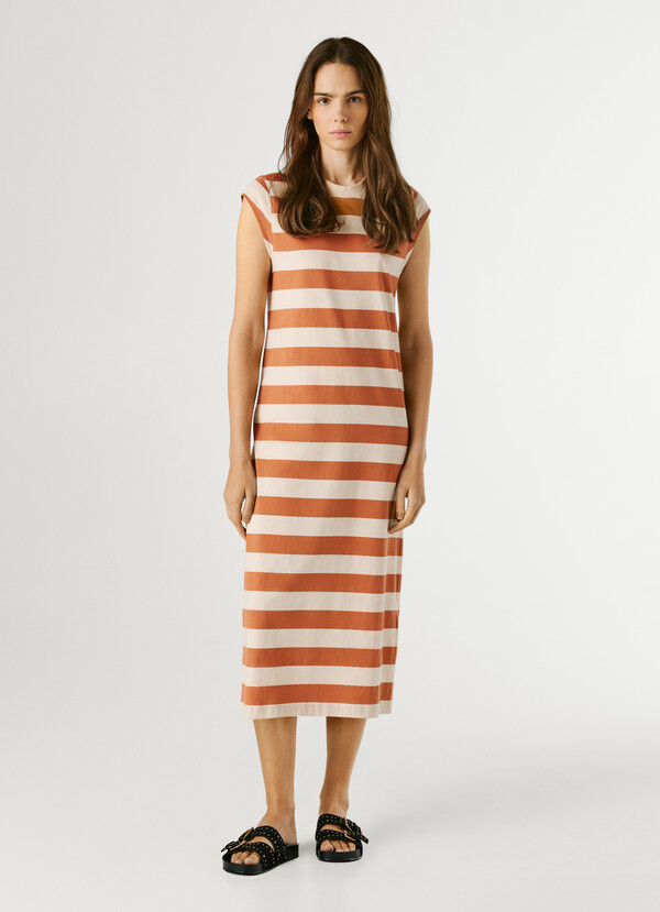 STRIPED MIDI DRESS