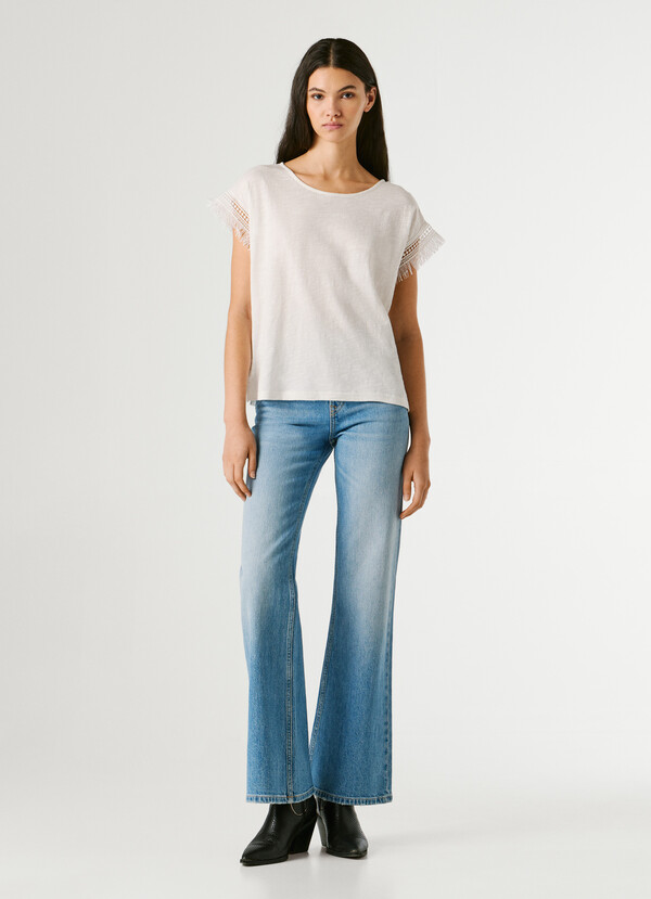 CREW NECK T-SHIRT WITH FRINGES
