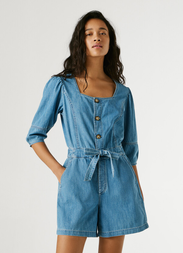 REGULAR FIT DENIM MINI JUMPSUIT
