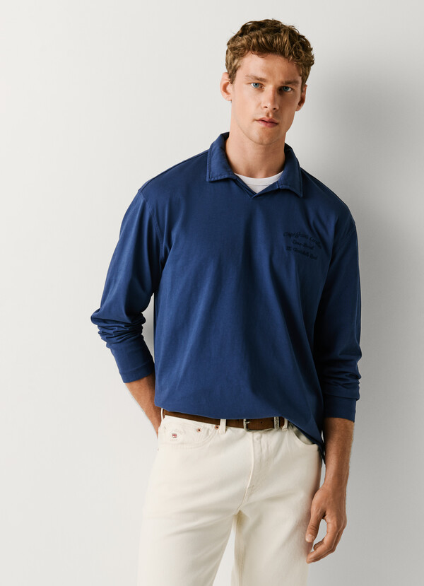LONG SLEEVE POLO WITH EMBROIDERED LOGO