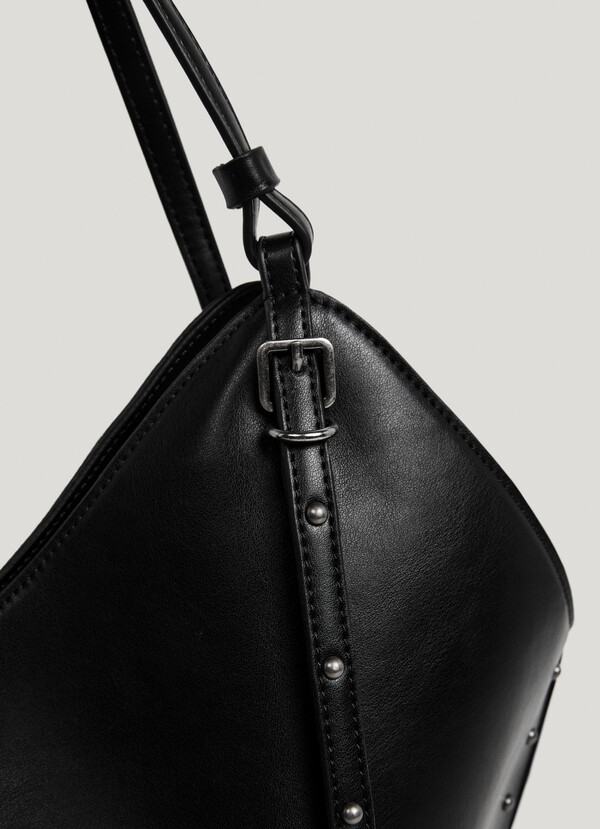 LEATHER EFFECT TOTE BAG WITH STUDS