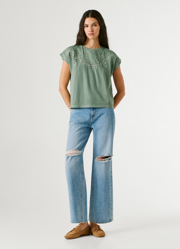 T-SHIRT WITH OPENWORK FLORAL DETAILS
