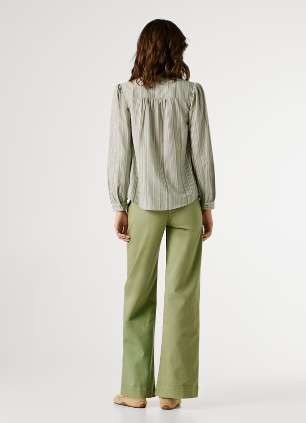 MAO COLLAR STRIPED BLOUSE