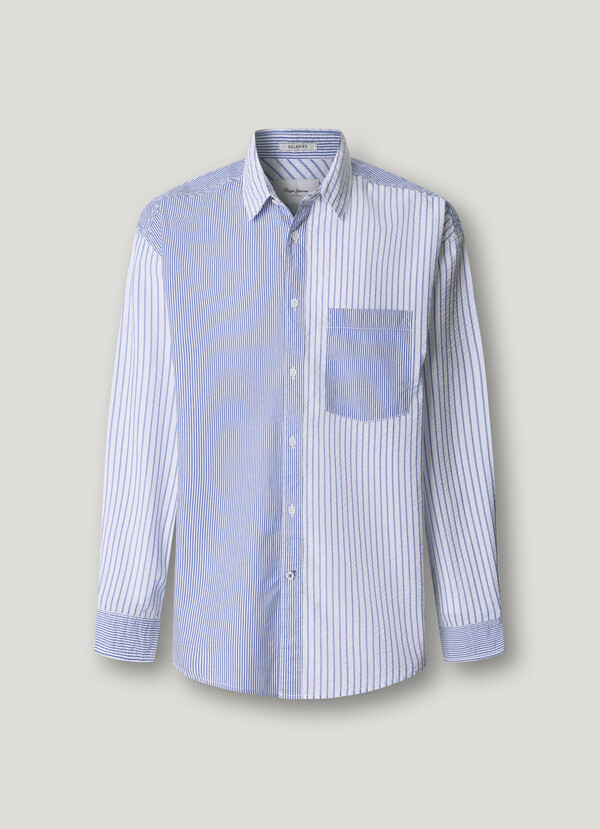 RELAXED FIT STRIPED SEERSUCKER SHIRT