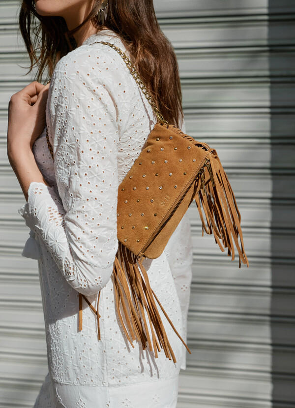 SUEDE SHOULDER BAG WITH FRINGES