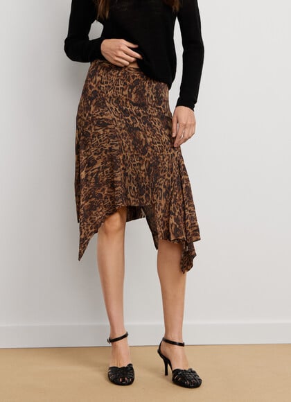 ASYMMETRIC MIDI SKIRT ANIMAL PRINT