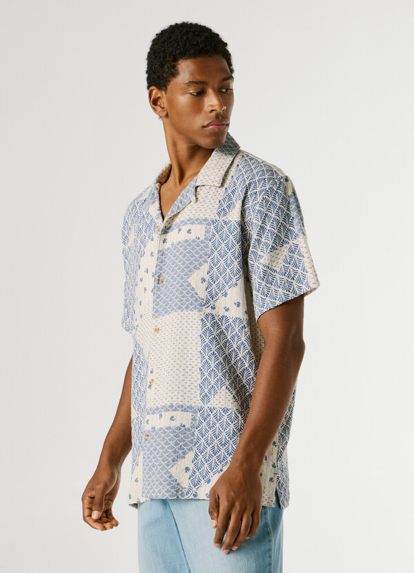 PATCHWORK SHIRT WITH CUBAN COLLAR
