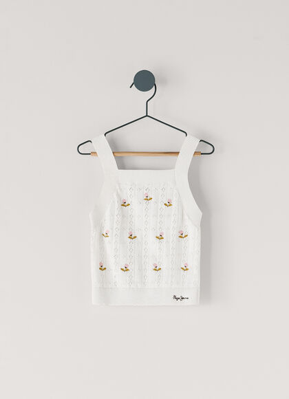 POINTELLE TOP WITH EMBROIDERED FLOWERS