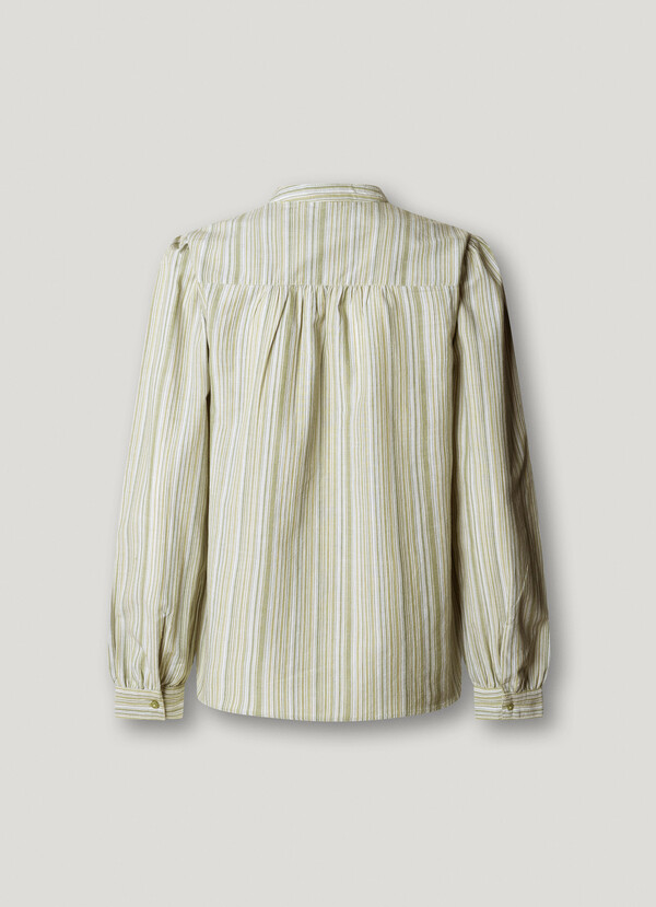 MAO COLLAR STRIPED BLOUSE