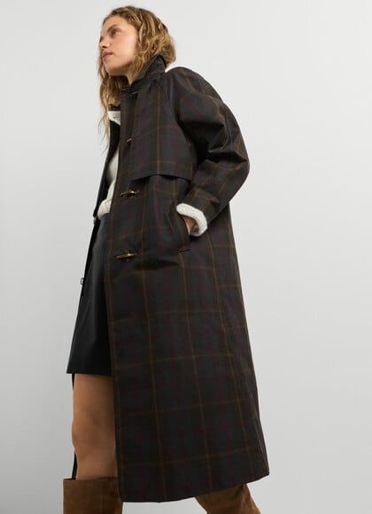 LONG CHECKED TRENCH COAT