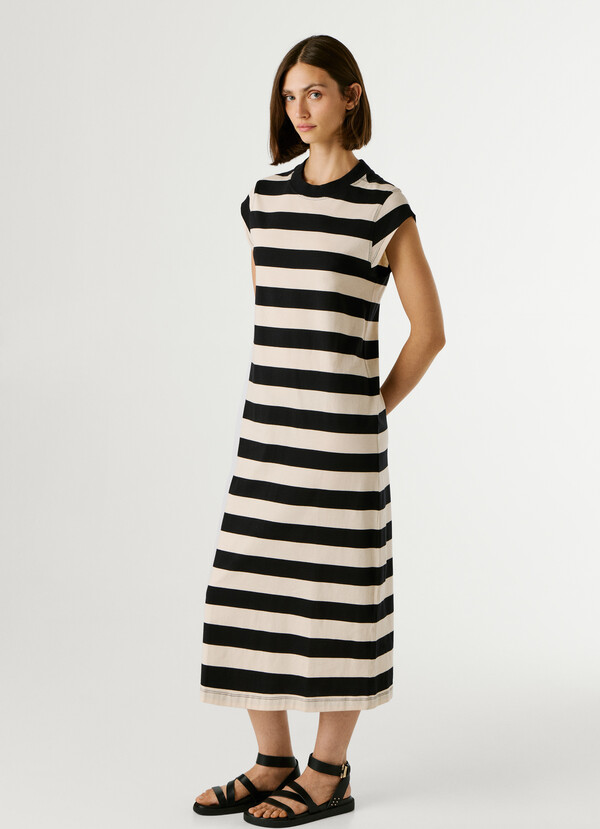 STRIPED MIDI DRESS
