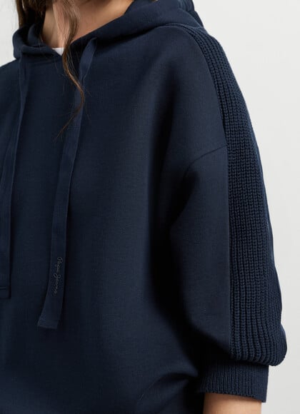 HOODIE WITH KNIT SLEEVES