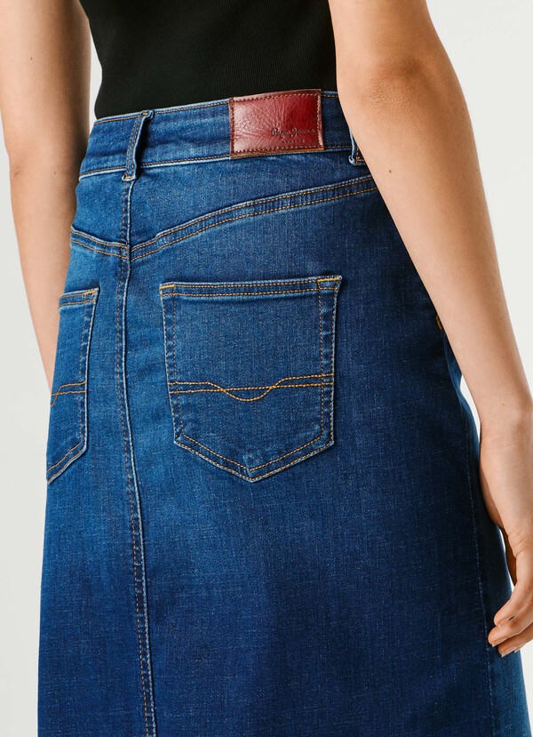 SLIM FIT DENIM MIDI SKIRT
