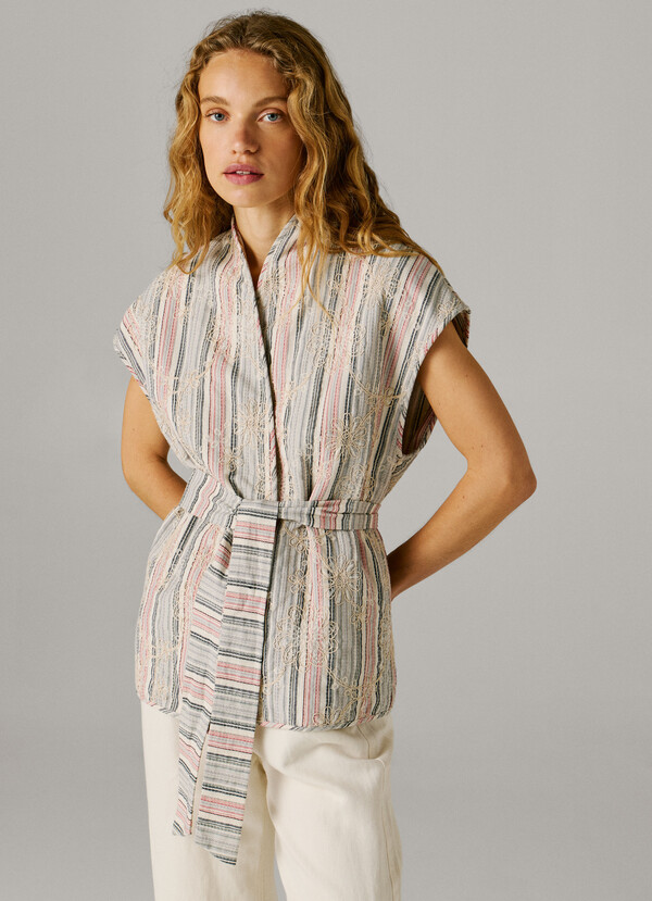 STRIPED WAISTCOAT WITH BELT