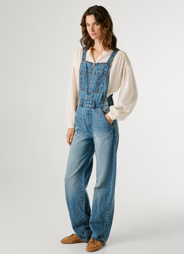 REGULAR FIT DENIM MAXI DUNGAREES