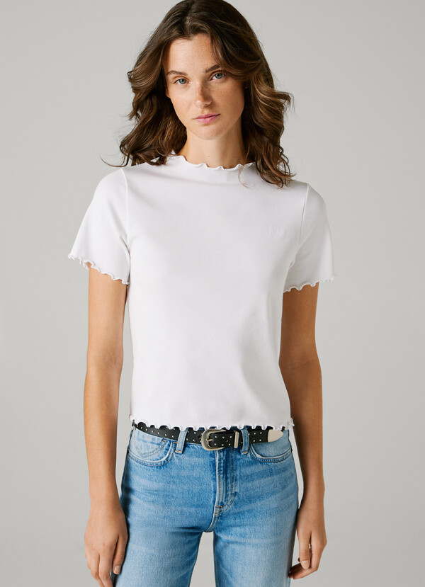 POINTELLE T-SHIRT WITH EMBROIDERED LOGO