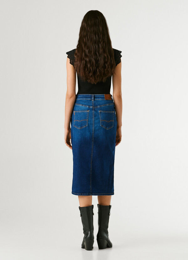 SLIM FIT DENIM MIDI SKIRT