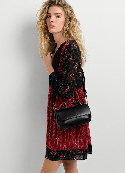 LEATHER EFFECT SHOULDER BAG WITH FLAP