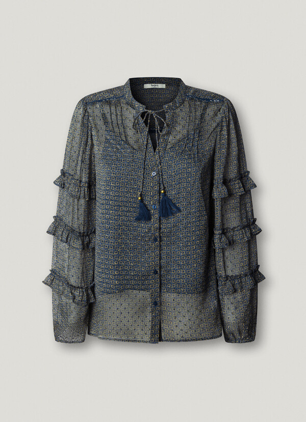 SEMI-TRANSPARENT BLOUSE WITH RUFFLES