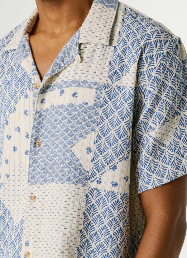PATCHWORK SHIRT WITH CUBAN COLLAR