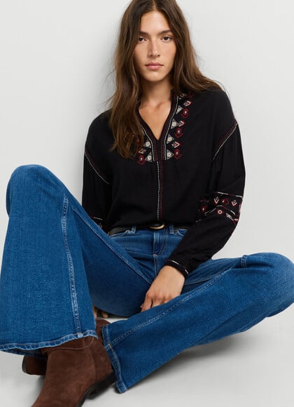 FLUID BLOUSE WITH ETHNIC EMBROIDERY
