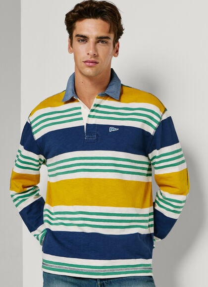 RUGBY STRIPED LONG SLEEVE POLO