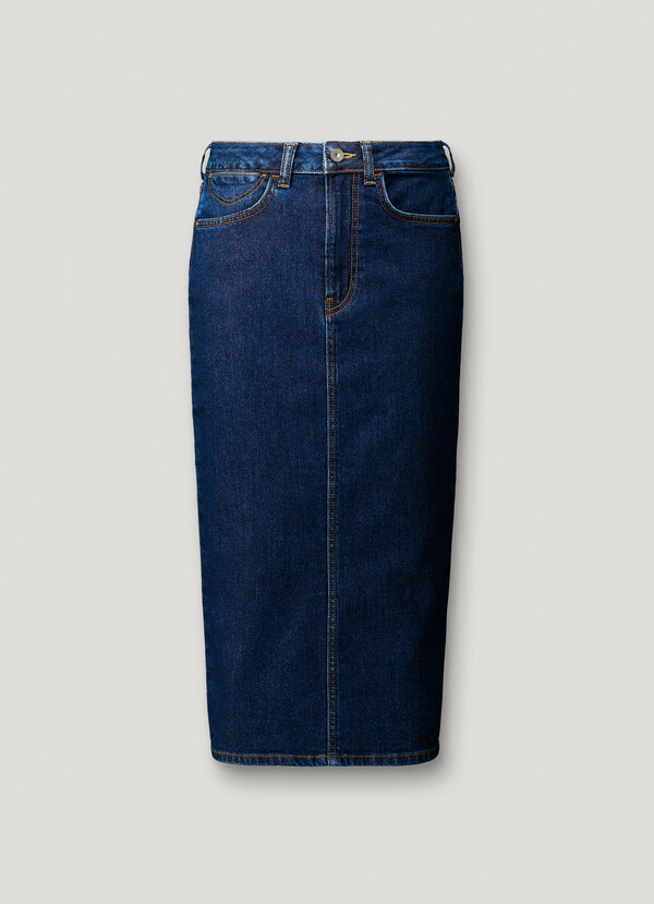 SLIM FIT DENIM MIDI SKIRT