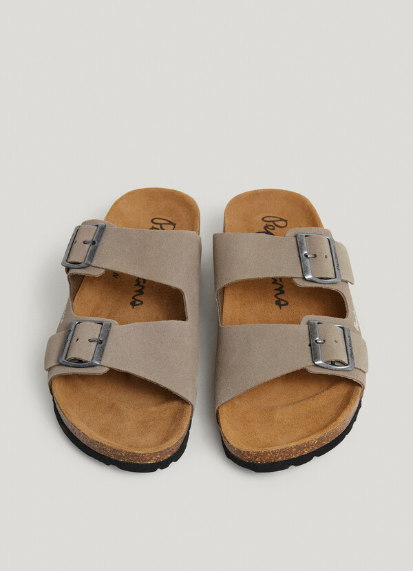 SUEDE SANDALS WITH DOUBLE BUCKLE