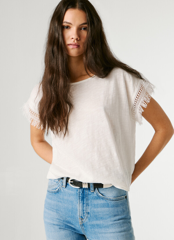 CREW NECK T-SHIRT WITH FRINGES