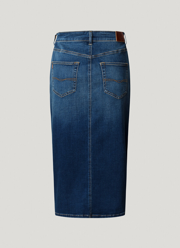 SLIM FIT DENIM MIDI SKIRT
