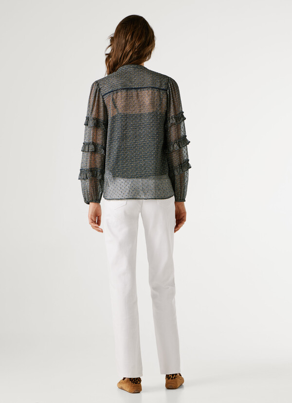 SEMI-TRANSPARENT BLOUSE WITH RUFFLES