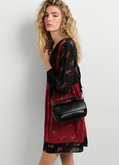 LEATHER EFFECT SHOULDER BAG WITH FLAP
