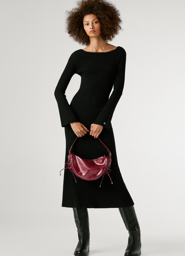 Leather effect crescent-shaped handbag