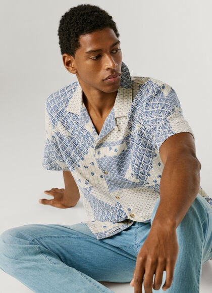 PATCHWORK SHIRT WITH CUBAN COLLAR