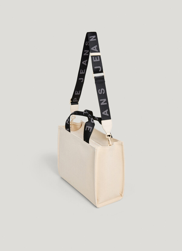 COTTON CANVAS SHOULDER BAG WITH PRINTED LOGO