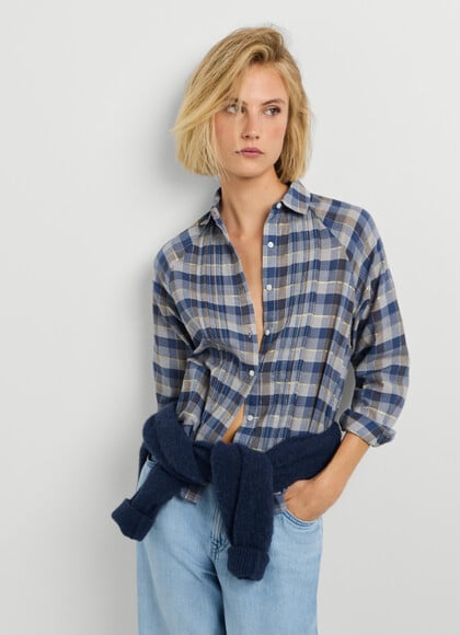 PLAID RAGLAN SLEEVE SHIRT