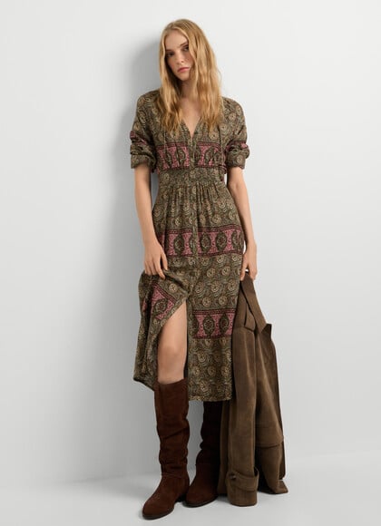 ORNAMENTAL PRINT MIDI DRESS