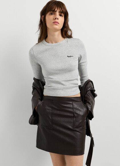 LONG SLEEVE RIBBED LOGO EMBROIDERED T-SHIRT