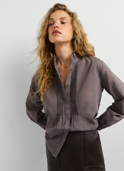 CHECKED BLOUSE WITH MAO COLLAR