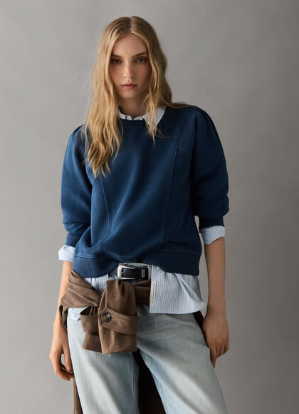 CREW NECK SWEATSHIRT WITH DECORATIVE SEAMS